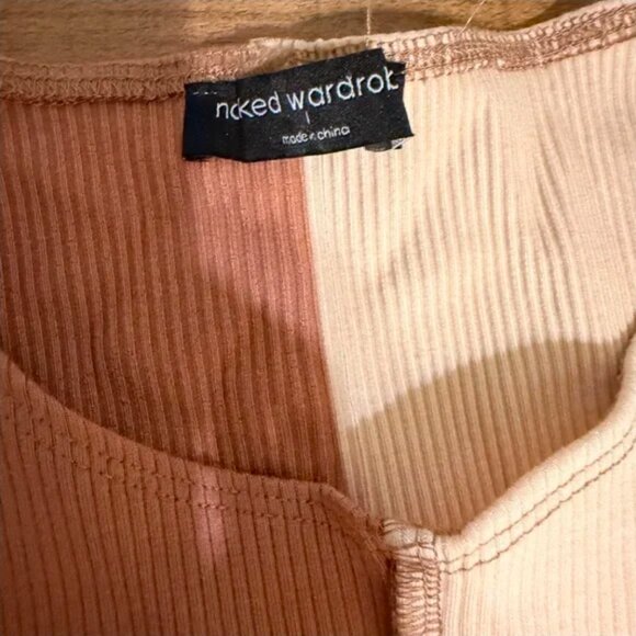 NWOT Naked Wardrobe Tan and Cream Crop Top - Picture 3 of 4